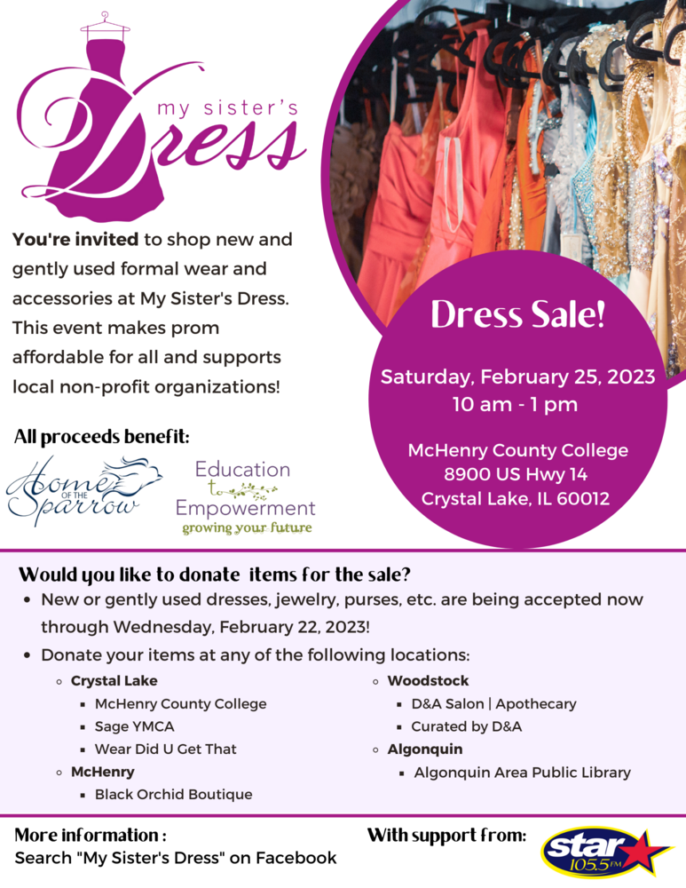 Flyer for My Sister's Dress sale Feb. 25