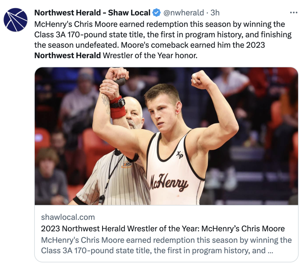 Chris Moore is the Northwest Herald Wrestler of the Year