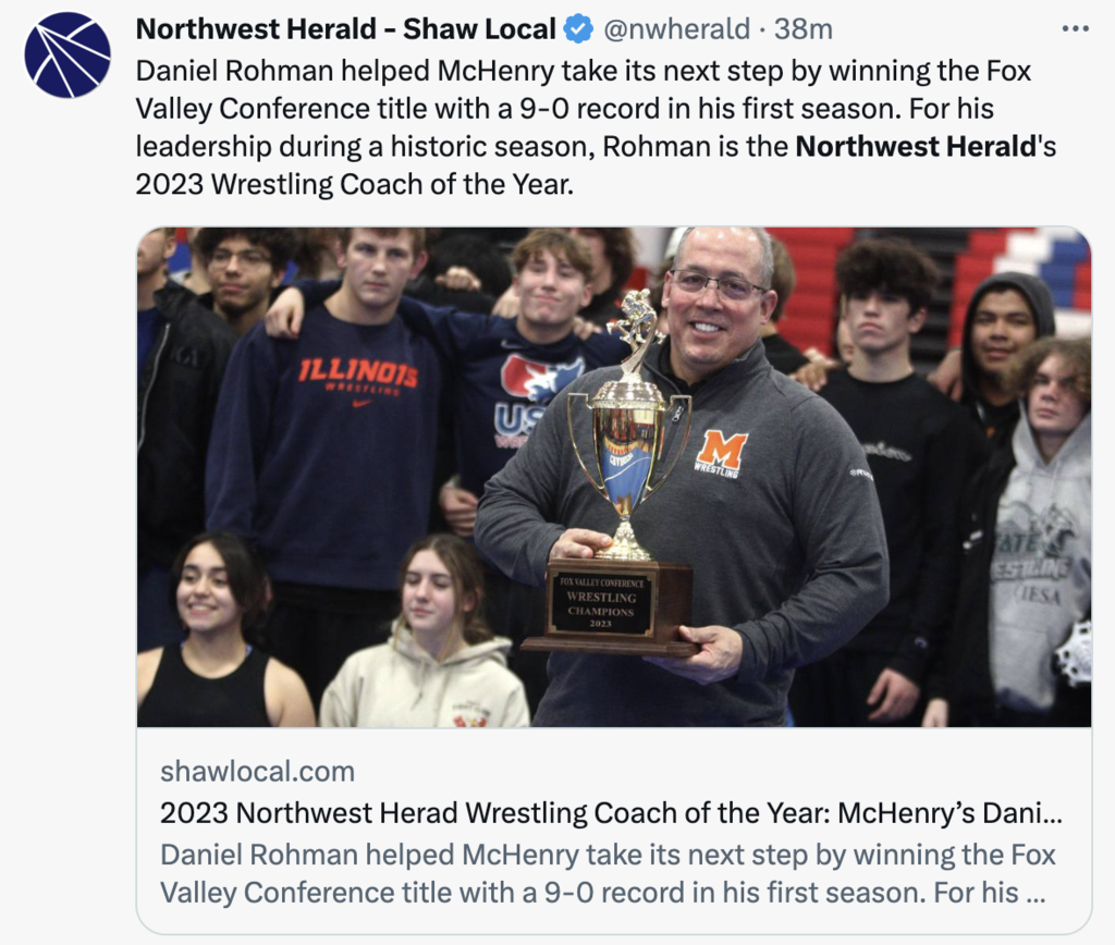 Dan Rohman is the Northwest Herald Wrestling Coach of the Year
