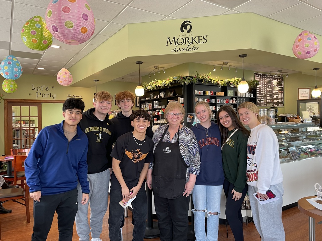 Students with Claudia inside Morkes Chocolates